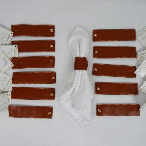 Brown Napkin Rings Faux Leather Vegan Farmhouse Set Of 12 Holiday - Picture 1 of 9
